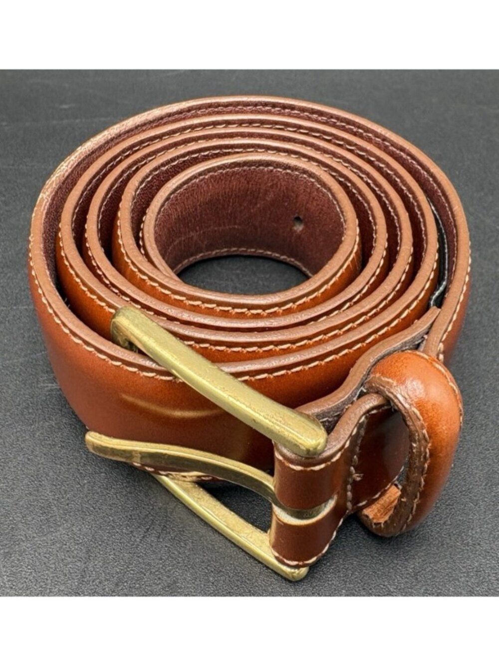 Brighton Belt Women's Sz 32 Leather Belt 1" Brown Gold Buckle Casual Ware GUC